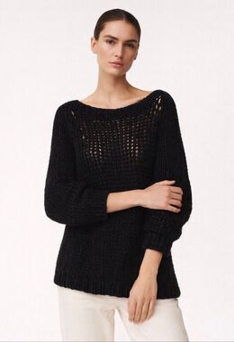 Co Collection Silk Cotton Open Knit Sweater Black Oversized M